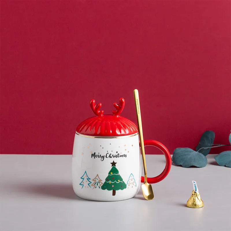 Christmas Mug With Lid Spoon Snowman Ceramic Mug - Bellarte Enchanté Christmas Mug With Lid Spoon Snowman Ceramic Mug